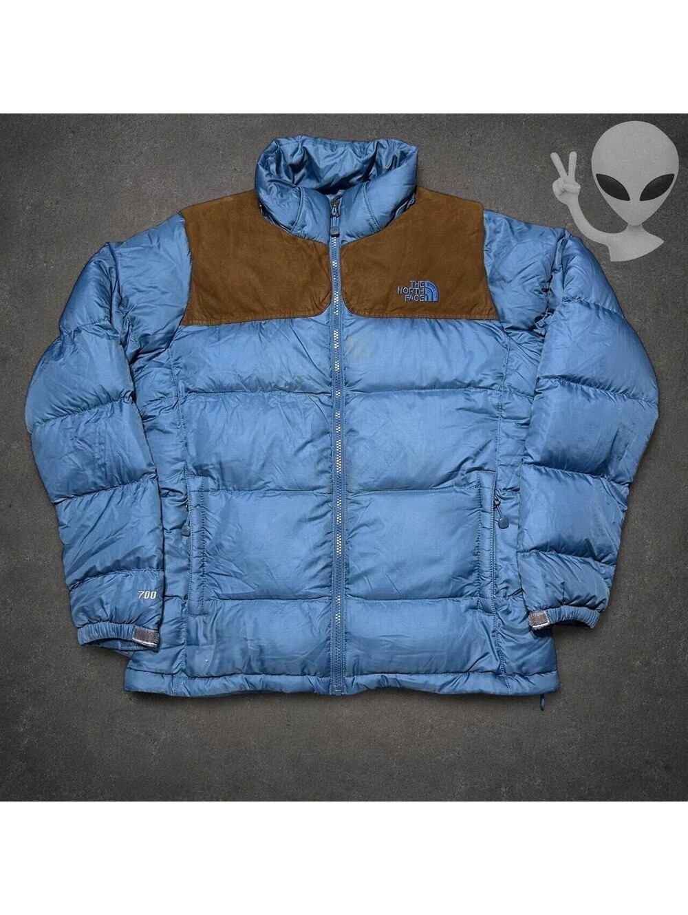 The North Face Nuptse 700 Down Puffer Jacket Womens Size M Blue Brown Vintage - Picture 3 of 8